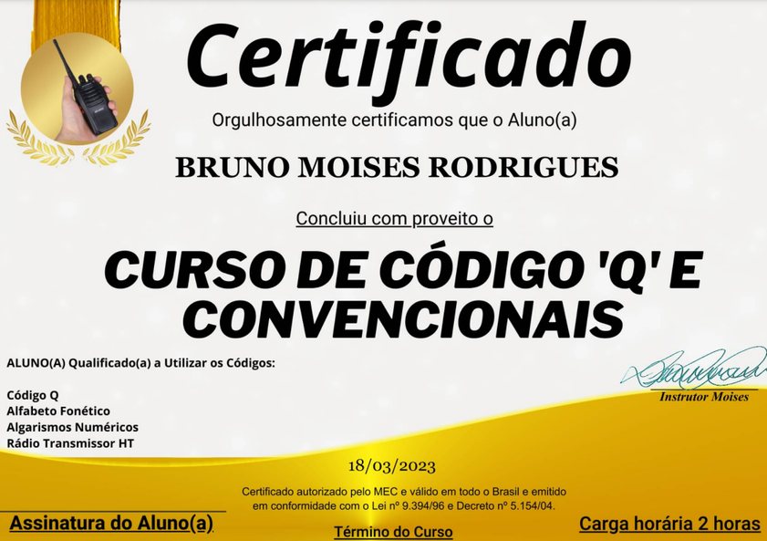 Modelo do certificado do Curso de Código Q e Convencionais